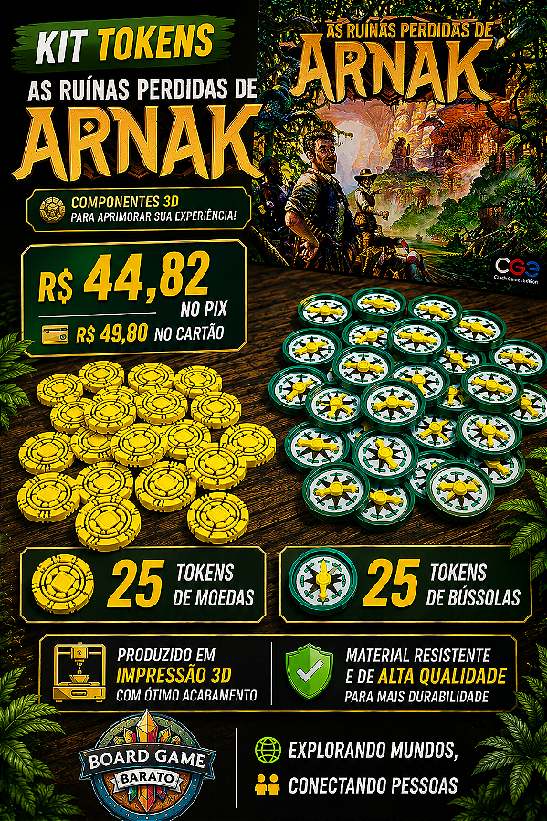 As Ruínas Perdidas de Arnak - Kit Tokens Moedas e Bússolas