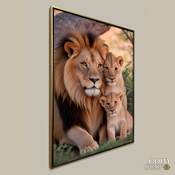 Quadro "Realeza e seus filhotes" c/ moldura flutuante