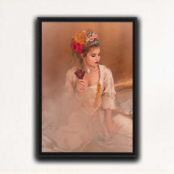 "Dama Dourada" - Quadro em Canvas com moldura flutuante.