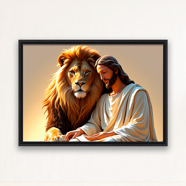 "Leão de Judá" - Quadro em Canvas com moldura flutuante.