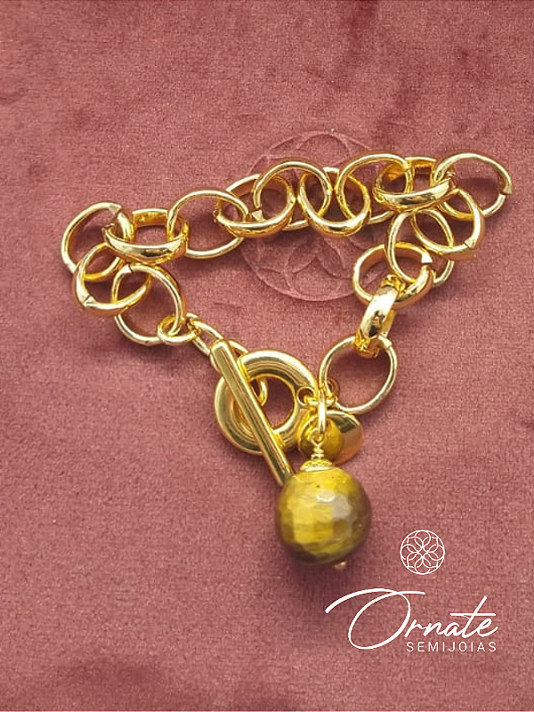 Pulseira Elos Ovais Olho de Tigre