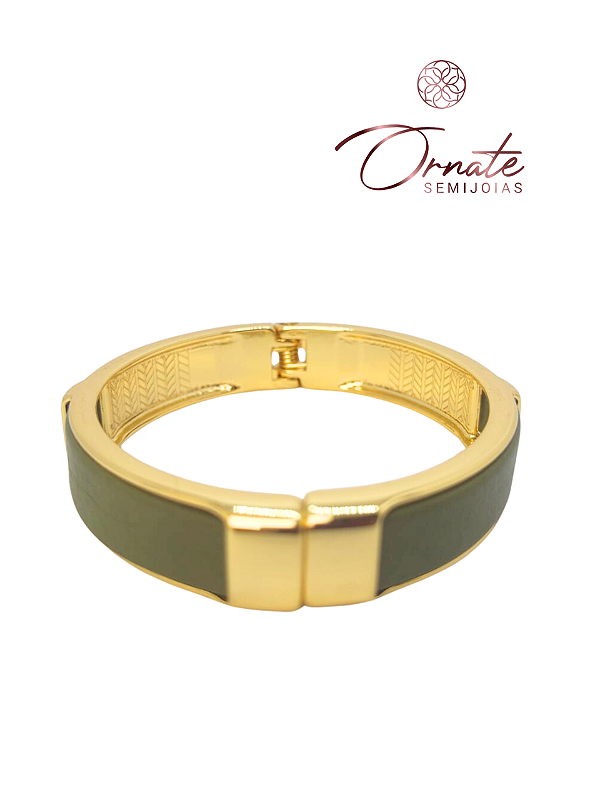 Bracelete Rígido Couro/Verde