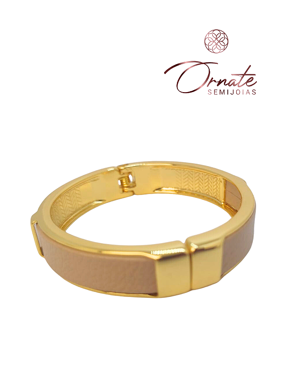 Bracelete Rígido Couro/Bege