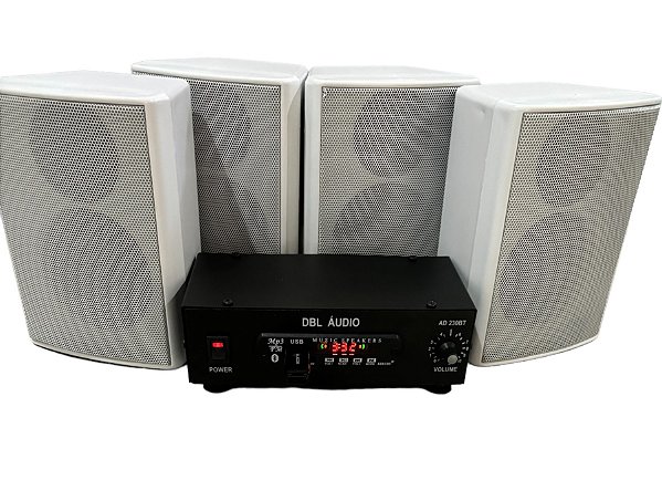 KIT AMPLIFICADOR MARCA DBL ÁUDIO DIGITAL AD 230 BT + 04 CAIXAS DE SOM CP-04 COM BLUETOOTH