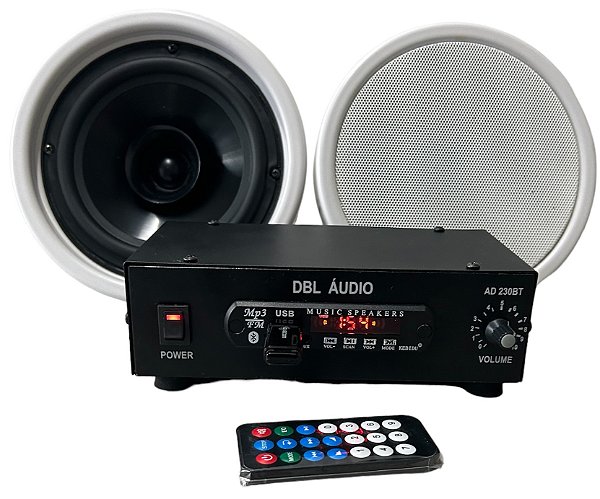 KIT AMPLIFICADOR MARCA DBL ÁUDIO DIGITAL AD 230 BT + 02 CAIXAS DE SOM TIPO PÊNDULO FULL RANGE