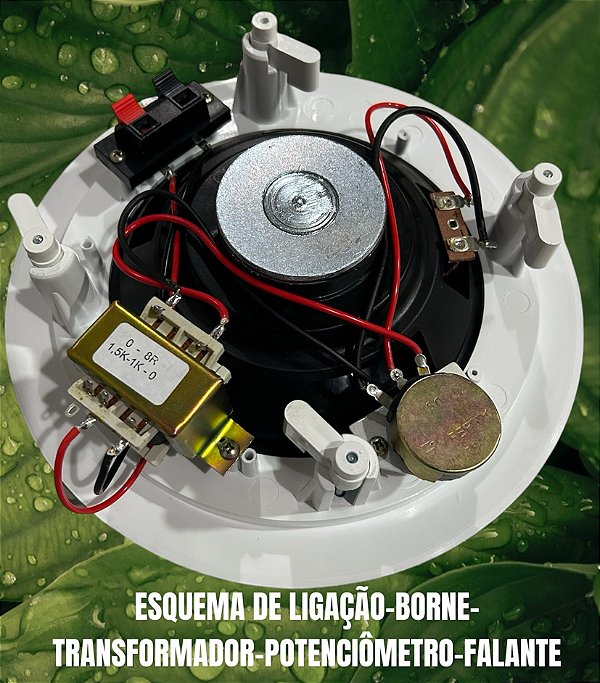 CAIXA DE SOM DE 6 POLEGADAS TIPO ARANDELA PARA SONORIZAÇÃO COM TRANSFORMADOR E POTENCIÔMETRO