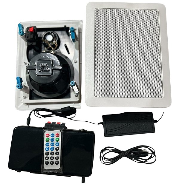 KIT DE SOM AMBIENTE AMPLIFICADOR E CAIXAS DE EMBUTIR 5 POLEGADAS RETAGULAR