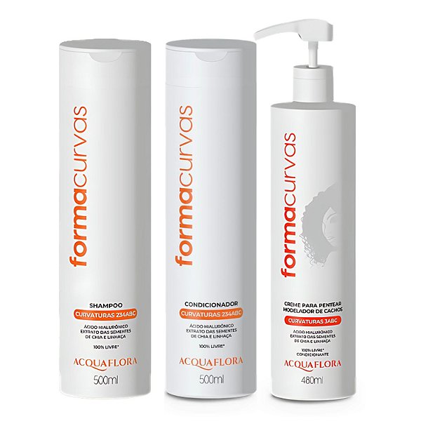 Kit Acquaflora Forma Curvas: Shampoo, Condicionador e Creme Modelador Cachos