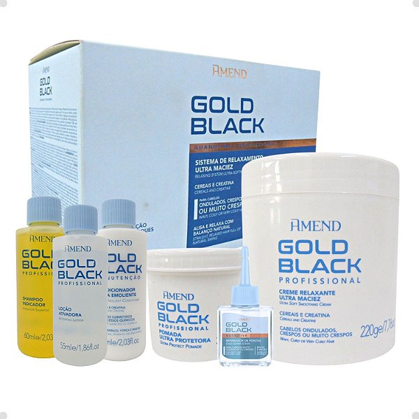 Kit Amend Gold Black: Sistema de Relaxamento Guanidina e Reparador de Pontas Amend Gold Black