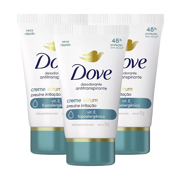 Kit Desodorante Dove Creme Antitranspirante Sérum Previne Irritação Com 3 50g