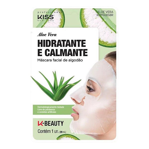 Máscara Facial de Algodão Kiss New York Aloe Vera Hidratante e Calmante 20ml