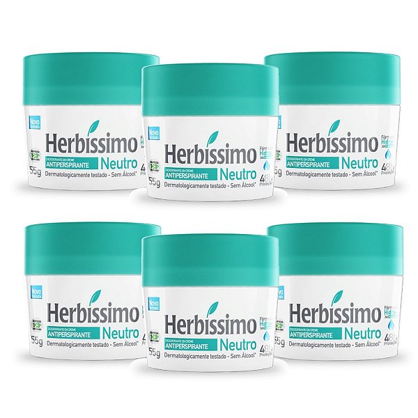 Kit 6 Desodorante Creme Herbissimo Neutro Antitranspirante 55g