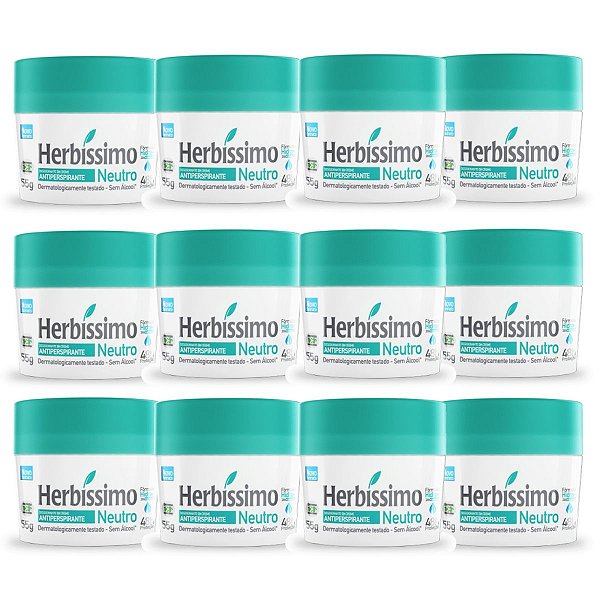 Kit 12 Desodorante Creme Herbissimo Neutro Antitranspirante 55g