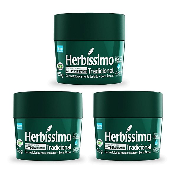 Kit 3 Desodorante Creme Herbissimo Tradicional Antitranspirante 55g