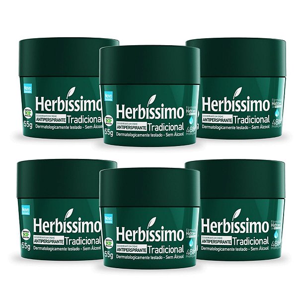 Kit 6 Desodorante Creme Herbissimo Tradicional Antitranspirante 55g