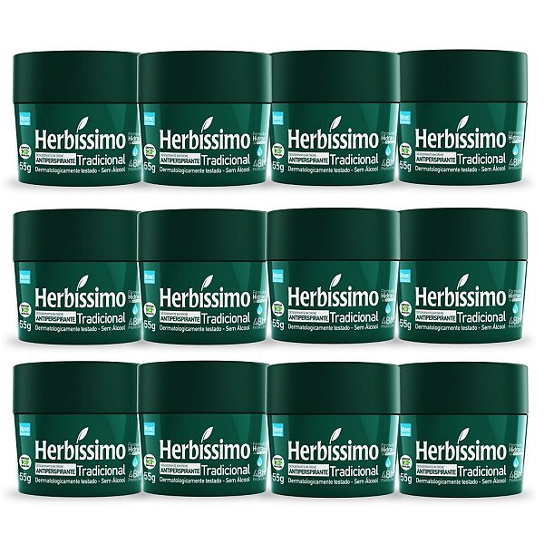 Kit 12 Desodorante Creme Herbissimo Tradicional Antitranspirante 55g