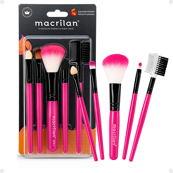 Kit Macrilan Com 5 Pincéis Rosa Ref.kp3-1