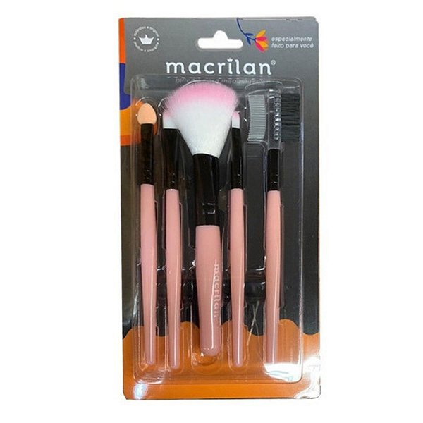 Macrilan Kit Com 5 Pincéis Rosa Claro Ref.kp3-1