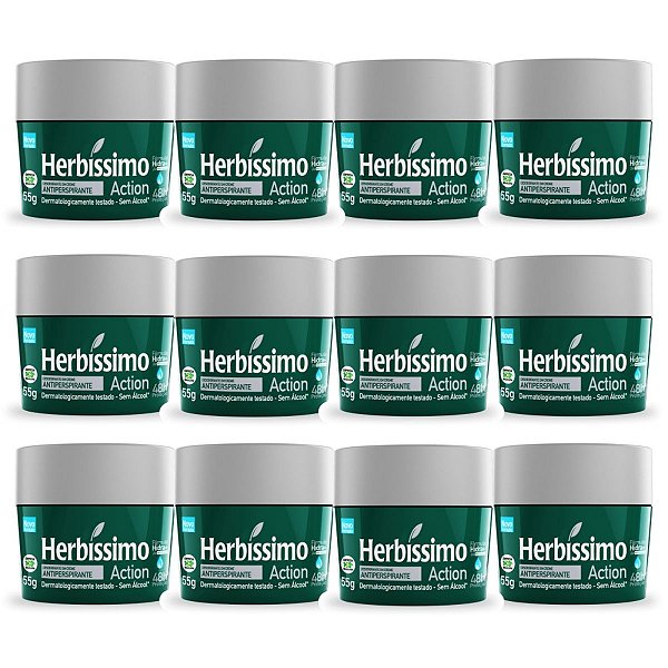Kit 12 Desodorante Creme Herbissimo Action Antitranspirante 55g