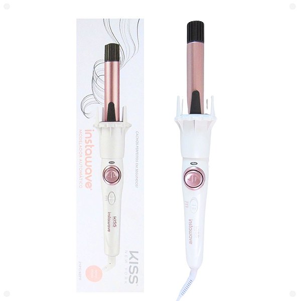 Modelador Automático Kiss New York Instawave Branco/Rose Bivolt