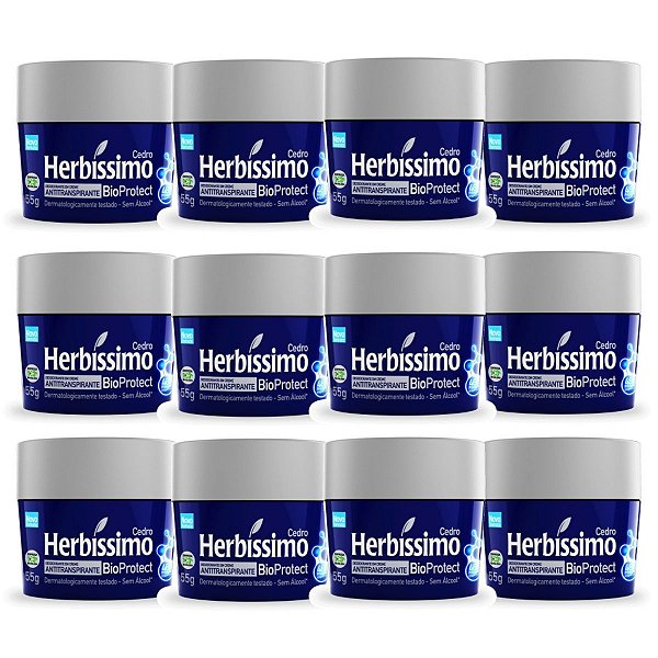Kit 12 Desodorante Creme Herbissimo Bioprotect Cedro Antitranspirante 55g
