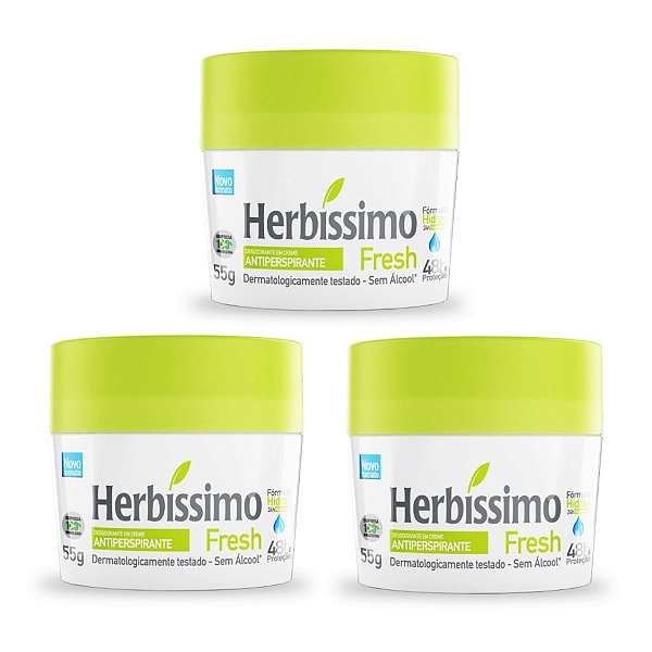 Kit 3 Desodorante Creme Herbissimo Fresh Antitranspirante 55g