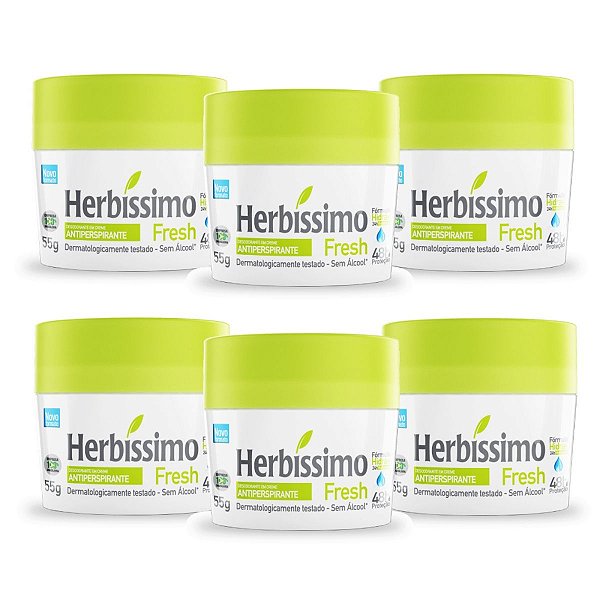 Kit 6 Desodorante Creme Herbissimo Fresh Antitranspirante 55g