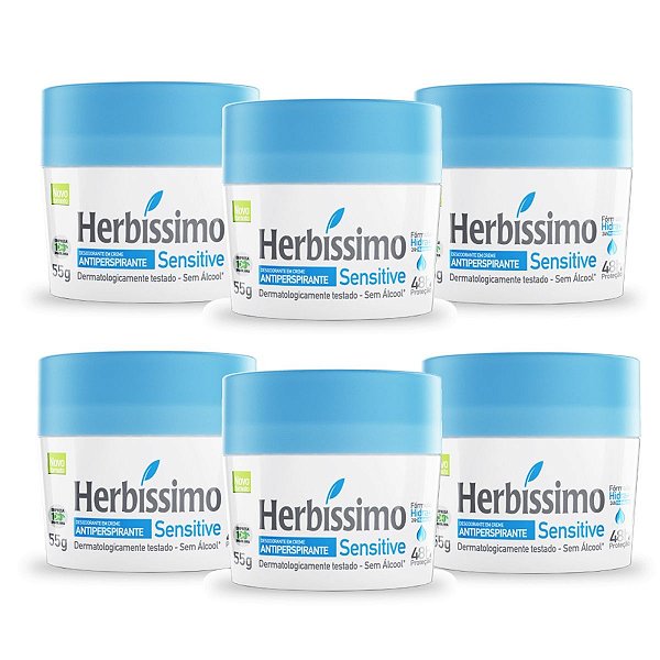 Kit 6 Desodorante Creme Herbissimo Sensitive Antitranspirante 55g
