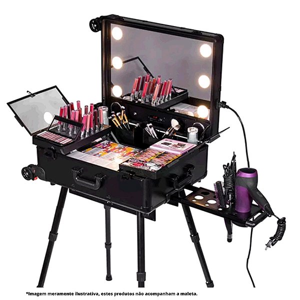 Maleta Camarim Indice Tokyo Makeup C/ Led e Bluetooth Preta Kc-214