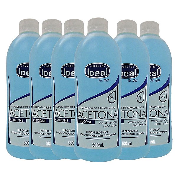 Kit C/6 Removedor de Esmaltes Com Acetona + Silicone Ideal 500ml