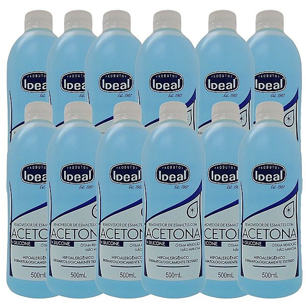 Kit C/12 Removedor de Esmaltes Com Acetona + Silicone Ideal 500ml