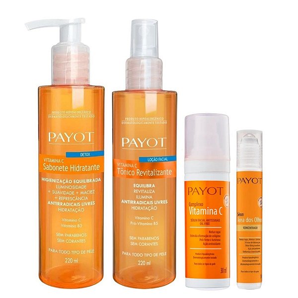 Kit Payot Vitamina C: Sabonete, Tonico, Sérum Facial e Área dos Olhos