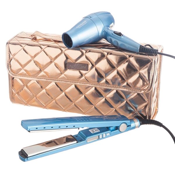 Kit Prancha Babyliss Nano Titanium 127v + Secador Mini Bivolt Com Bolsa Rose Gold
