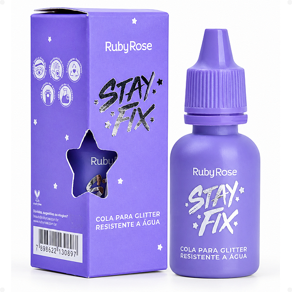Cola Para Glitter Ruby Rose Stay Fix Resistente À Água 10ml Validade 10/2026
