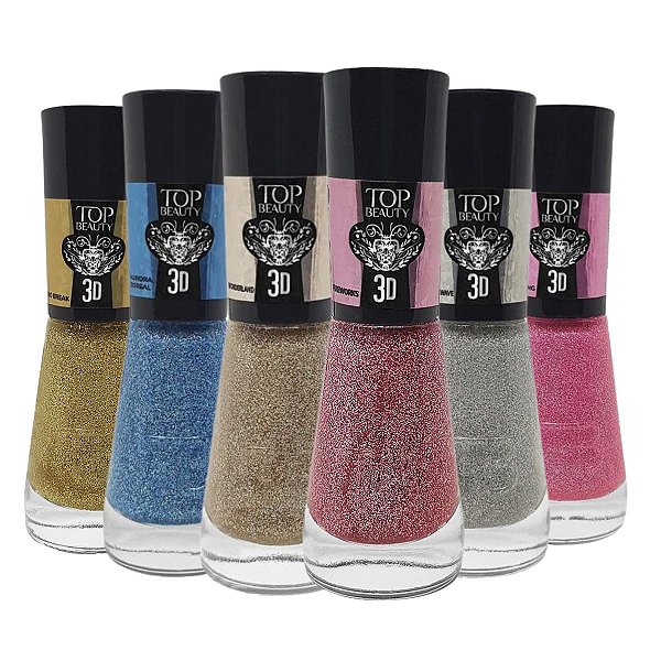 Kit Esmalte Top Beauty Glitter 3d 9ml C/6