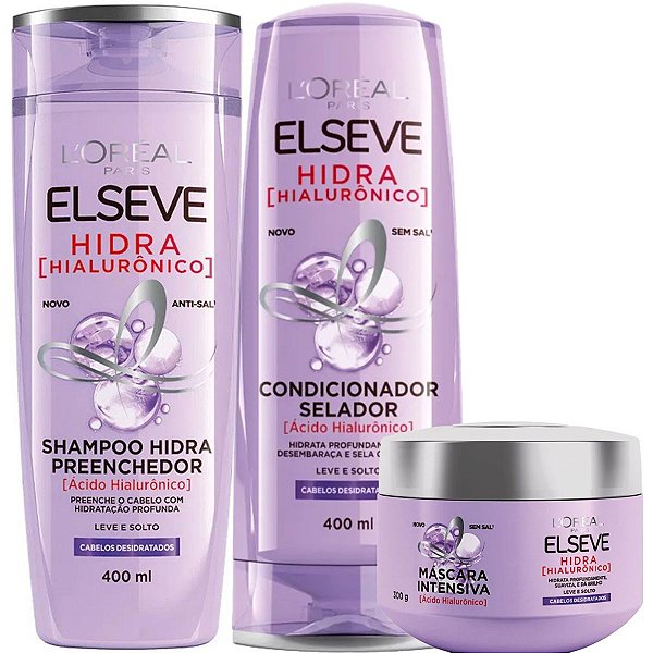 Kit Shampoo + Condicionador + Máscara Hidra Hialurônico Elseve Loreal