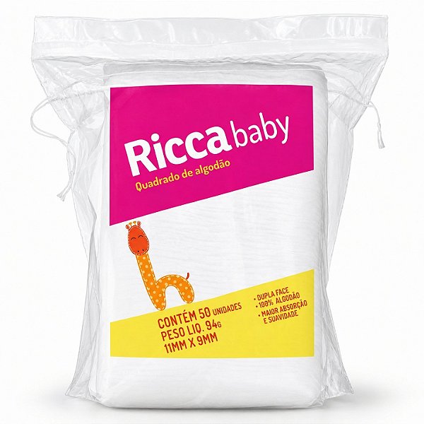 Quadrados de Algodão Ricca Baby 50un