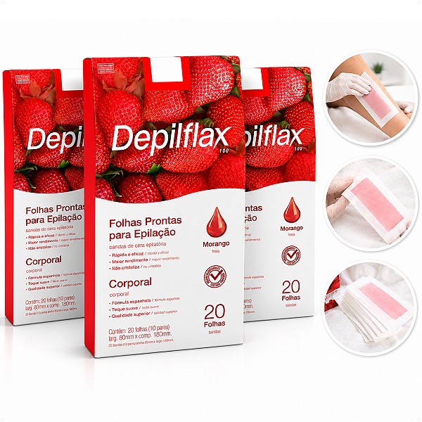 Kit Depilflax Morango: 3 Caixas De Folhas Prontas Para Depilação Corporal