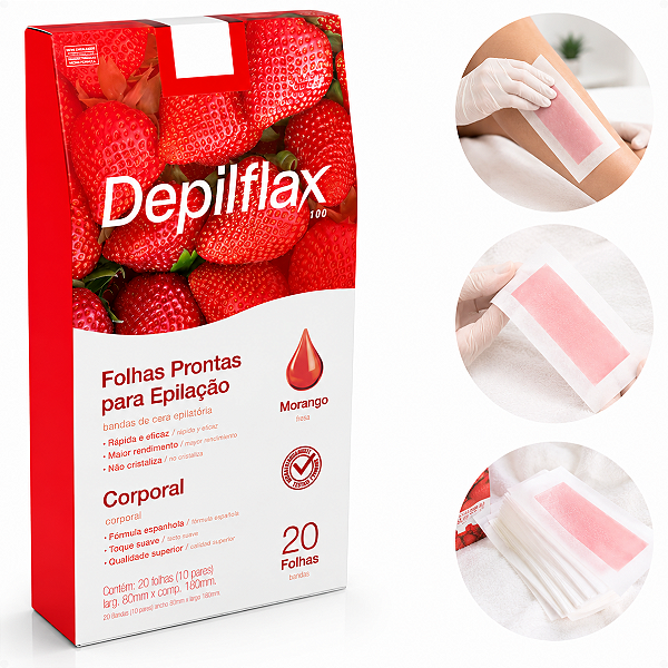 Folhas Prontas Para Depilação Corporal Depilflax Morango C/20