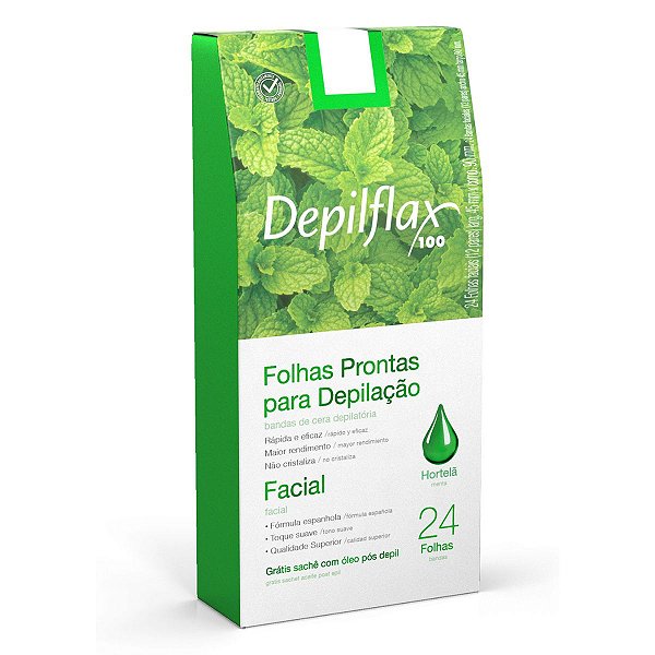 Folhas Prontas P/ Depilação Depilflax Facial Hortelã C/24