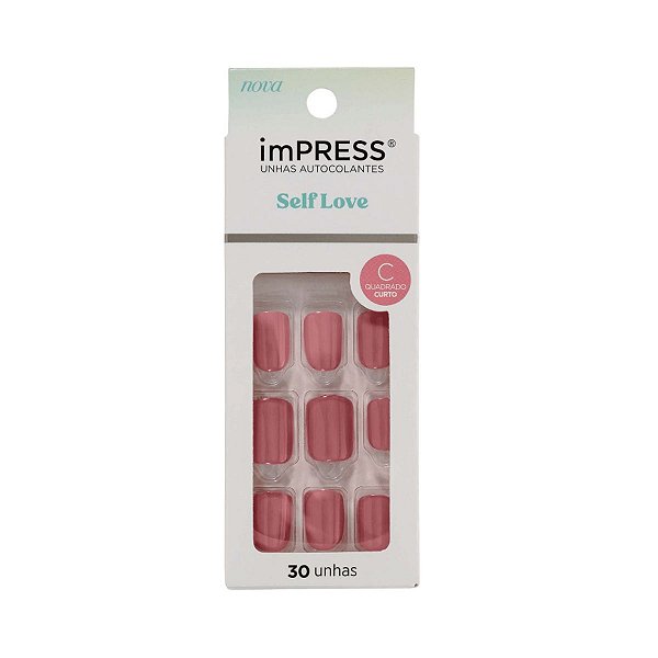 Unhas Autocolantes Kiss Ny Impress Self Love In Luv Quadrado Curto Imc03b