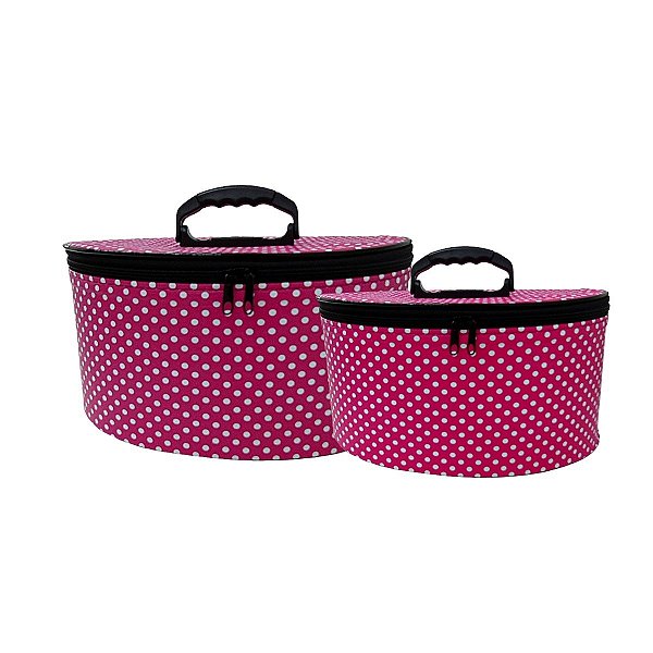 Conjunto Frasqueira Oval Rosa Com Bolinhas Dmoreno 2 Unidades