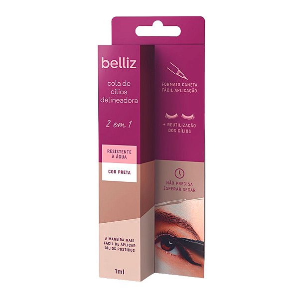 Cola de Cílios Delineadora Belliz 2 em 1 Preta 1ml Ref. 2681