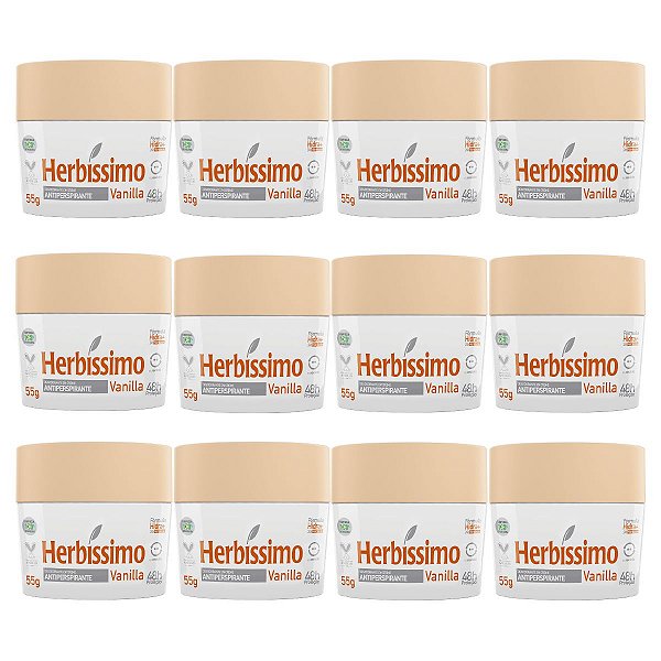 Kit 12 Desodorante Creme Herbissimo Vanilla Antitranspirante 55g