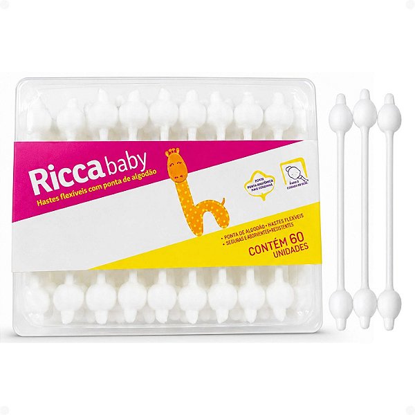 Hastes Flexíveis Com Ponta de Algodão Ricca Baby 60un Cód.3245