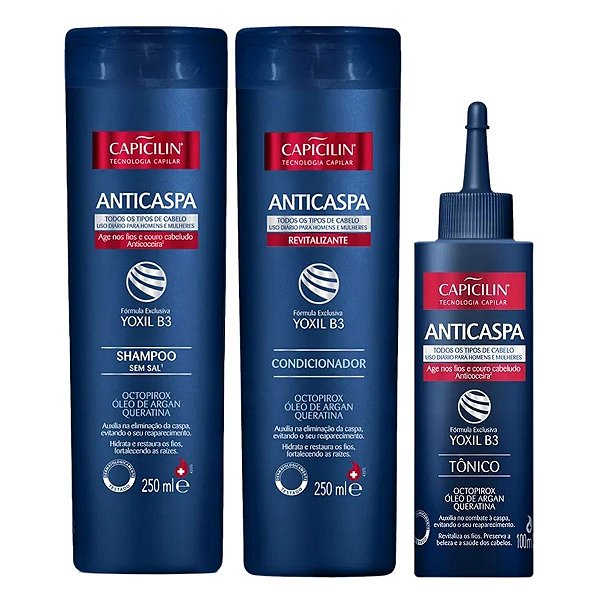Kit Capicilin Anticaspa C/ Shampoo + Condicionador + Tônico