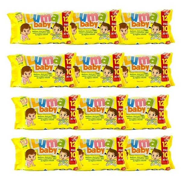 Kit Com 12 Toalhinhas Umedecidas Luma Baby Com 120 Unidades