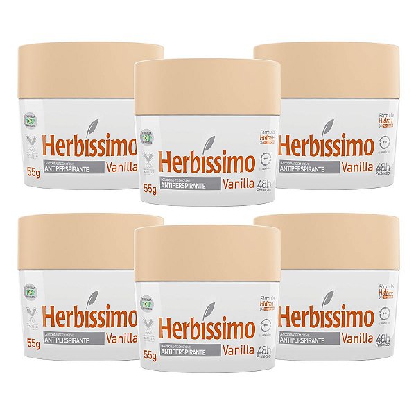 Kit 6 Desodorante Creme Herbissimo Vanilla Antitranspirante 55g