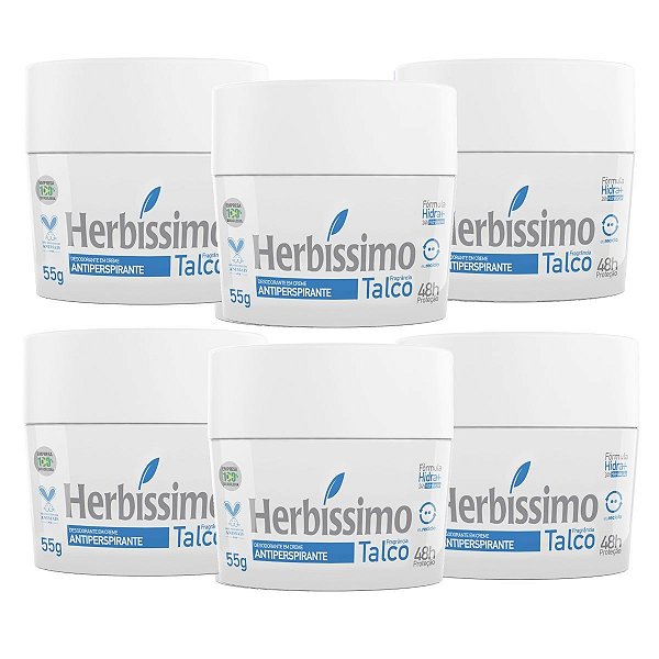 Kit 6 Desodorante Creme Herbissimo Talco Antitranspirante 55g