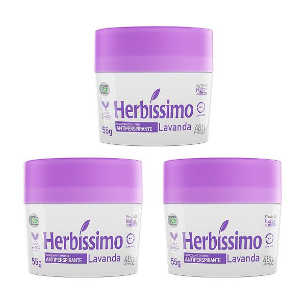 Kit 3 Desodorante Creme Herbissimo Lavanda Antitranspirante 55g
